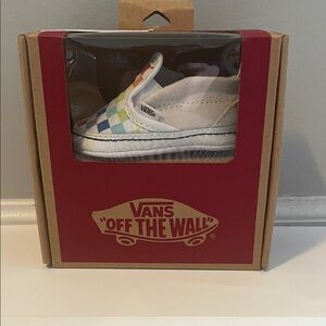 NWT Vans "off the wall" slip on V Crib checkerboard rainbow size:2.0.